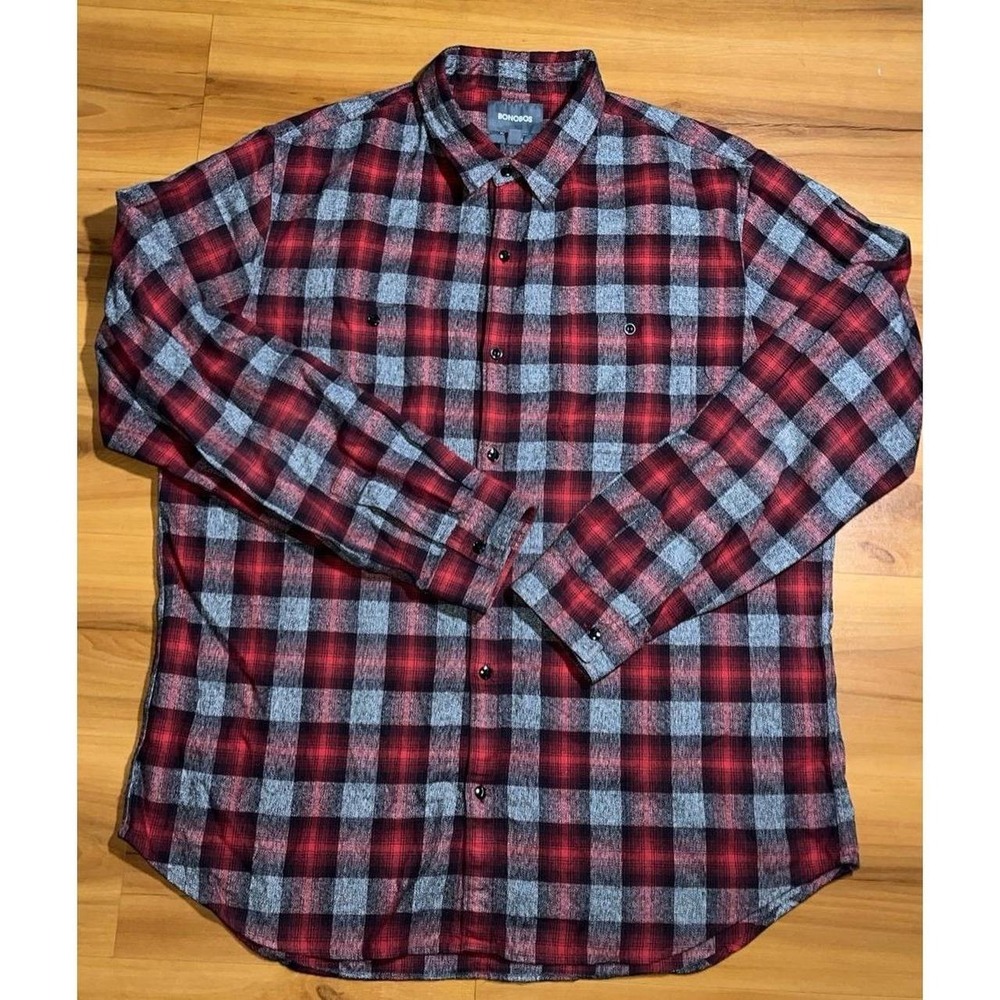 Mens Bonobos Flannel Plaid Standard Fit Button Down Pocket Casual Shirt
